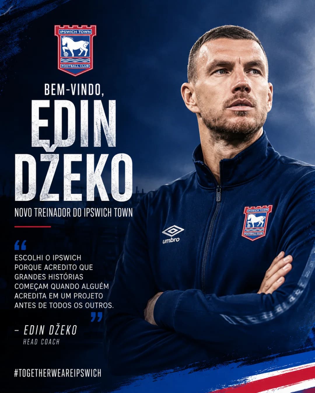 O Ipswich Town anuncia Edin Džeko como seu novo treinador. Depois de uma carreira marcada por gols, liderança e conquistas, o “Diamante B…