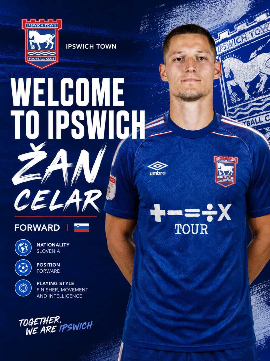 ✍️ Bem-vindo a Portman Road, Žan Celar! 🇸🇮⚽️ O atacante esloveno chega para reforçar o ataque dos Tractor Boys com faro de gol e presen…
