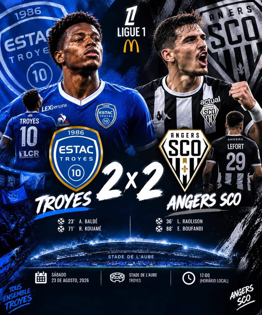 Empate ótimo 🔥🇫🇷 Troyes 2 x 2 angers