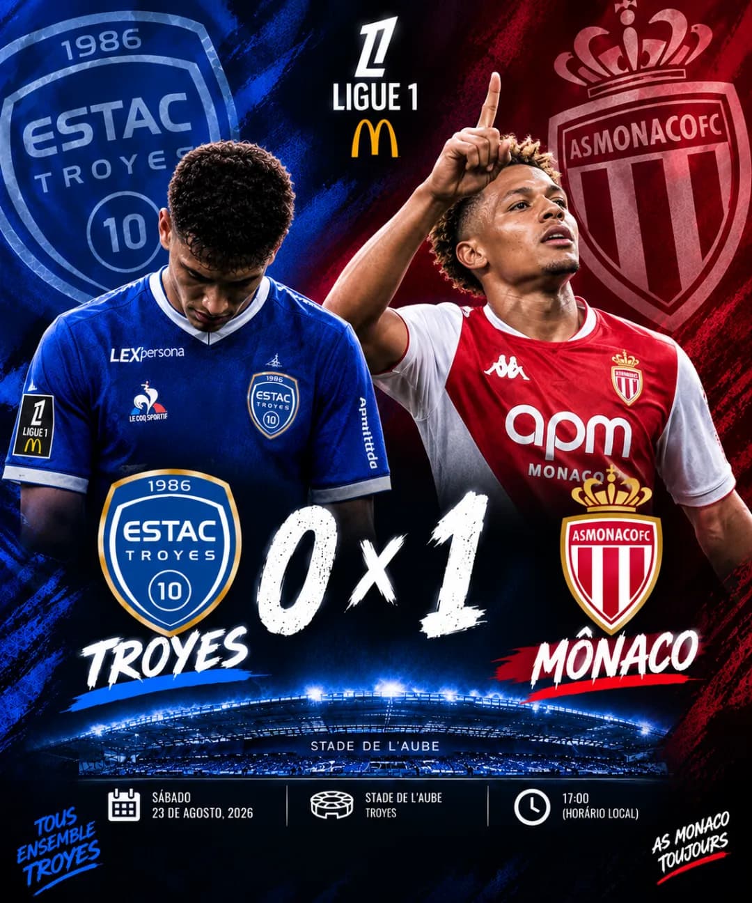 Derrota contra o Mônaco 🥲 Mônaco 1 x 0 troyes ⚽63 Balogun - Mônaco