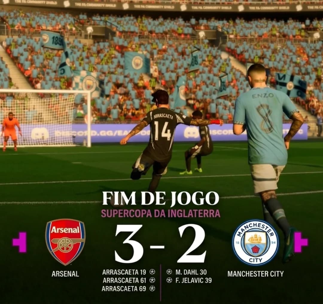 Otimo jogo contra o manchester city! Virei o jogo e trouxe o troféu pra casa dos Gunners 🏴🔥