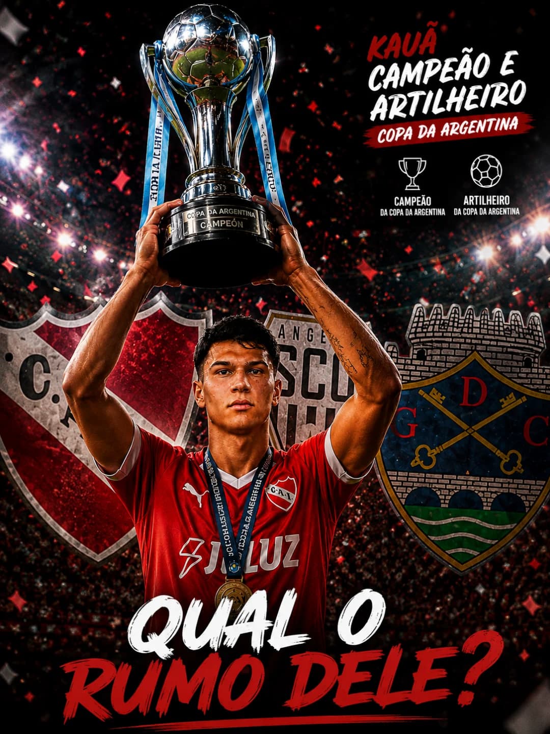 Kauã acaba de ser campeão da copa da Argentina e ganha a artilharia do campeonato, e recebeu 3 propostas: Renovar com o INDEPENDIENTE . I…