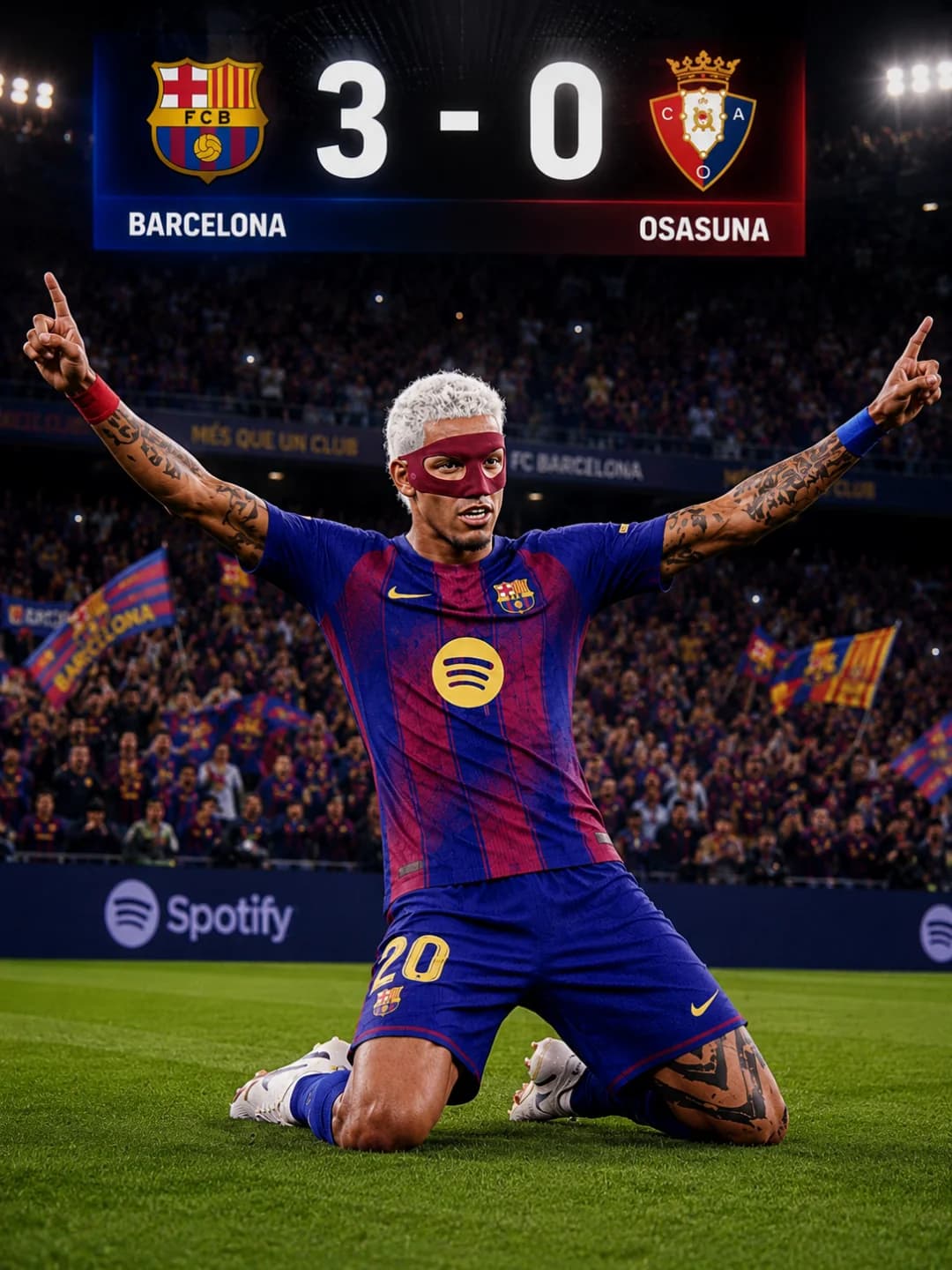 Primeiro hat trik contra o Osasuna na lá liga continuamos em primeiro🔵🔴🥳🏅