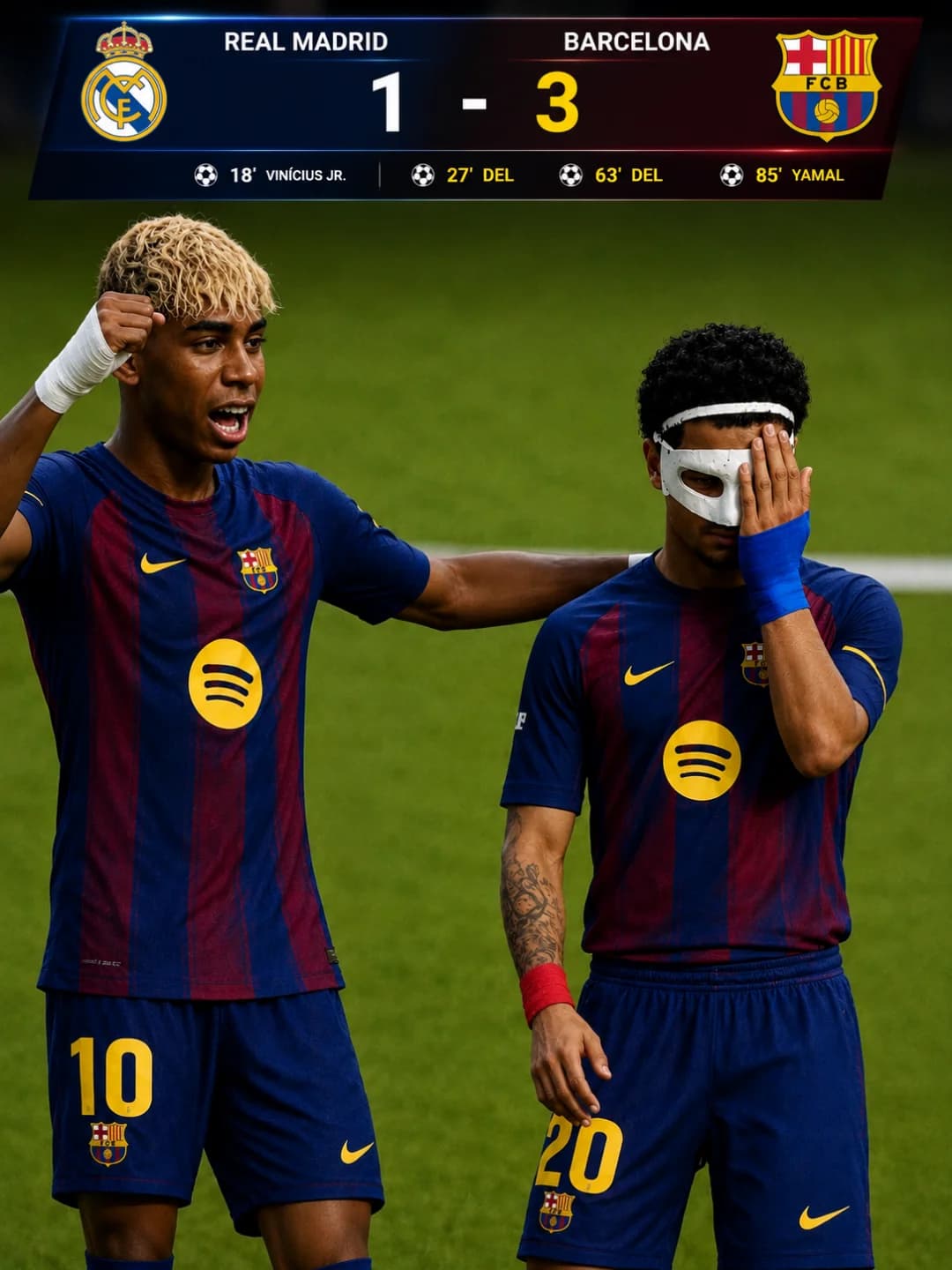 Novo visual e novos golos na conta vitoria contra o real Madrid. E a dupla ainda tá viva Yamal e Del.🔴🔵🥳