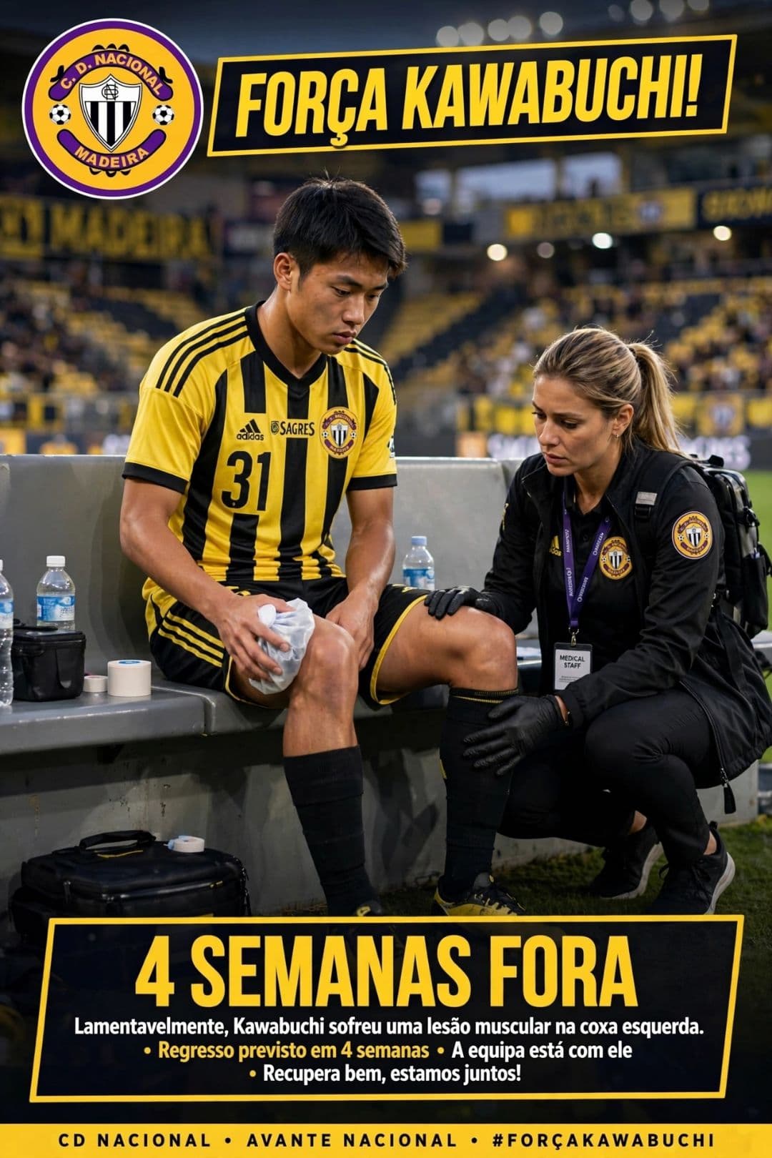 Kawabuchi se lesiona contra o Estrela Amadora nas quartas de final da Taça Portuguesa. Força!