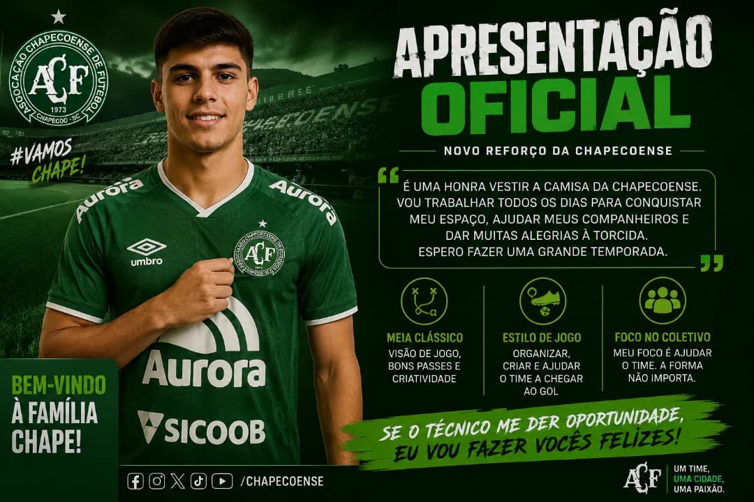 João realizou o sonho de se tornar jogador profissional ao assinar com a Chapecoense. Em sua apresentação, agradeceu a Deus e ao clube pe…