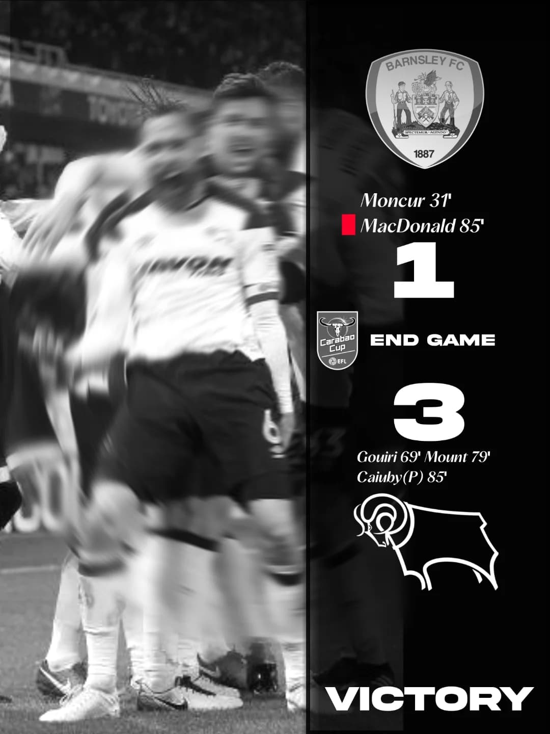 VICTORY! VITÓRIA! Gouiri, Mount e Caiuby nós classificaram na Carabao Cup! #LetsgoDerby #Macron