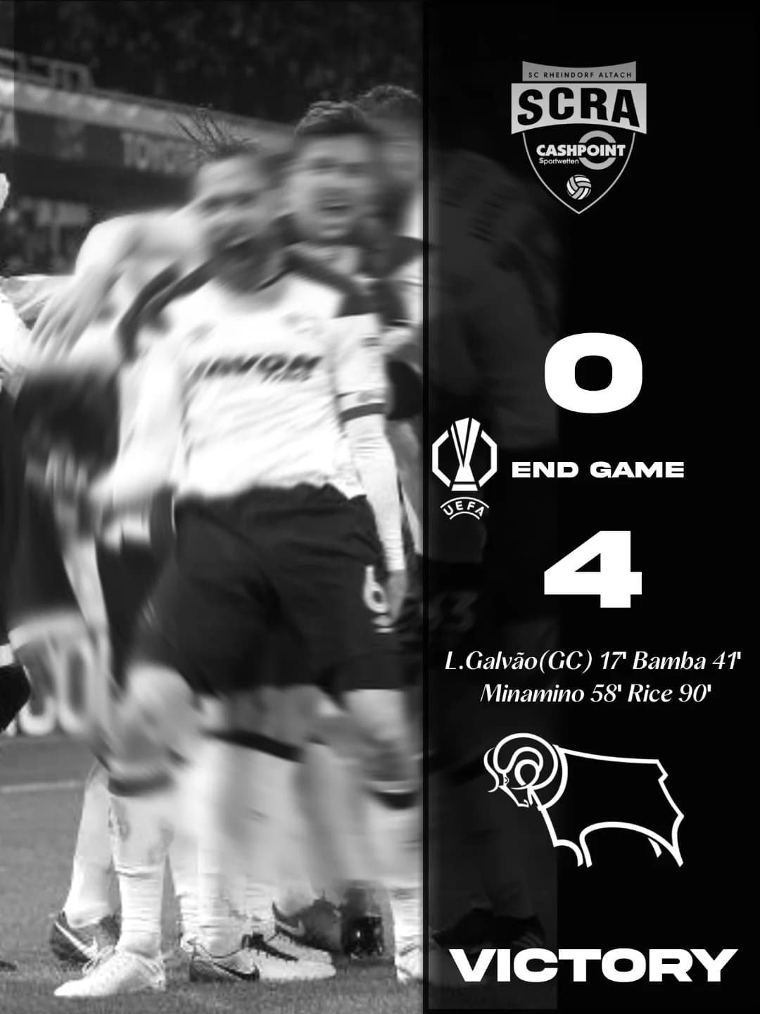 VICTORY!⚪⚫ VITÓRIA!⚪⚫ Bamba, Minamino e Rice garantiram nossa vitória, contamos com um gol contra do nosso adversário! #LetsgoDerby #Macron