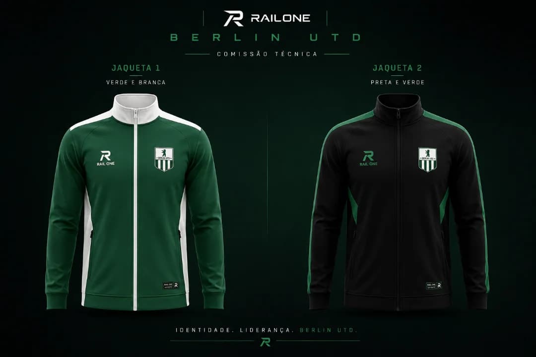 🧥 A parceria vai além dos uniformes. A RailOne apresenta as novas jaquetas da comissão técnica do Berlin Utd: duas versões, uma identida…