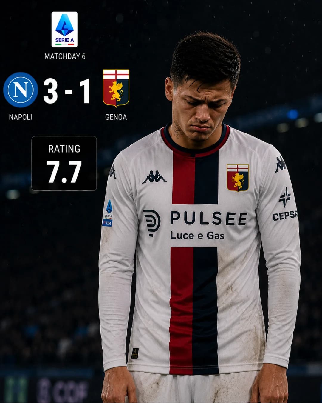 Tough result tonight. I’ll keep working hard and come back stronger. We move forward. 💪” 1+🎯 🗓️ October 04, 2026 Forza Genoa!!! 🔵🔴