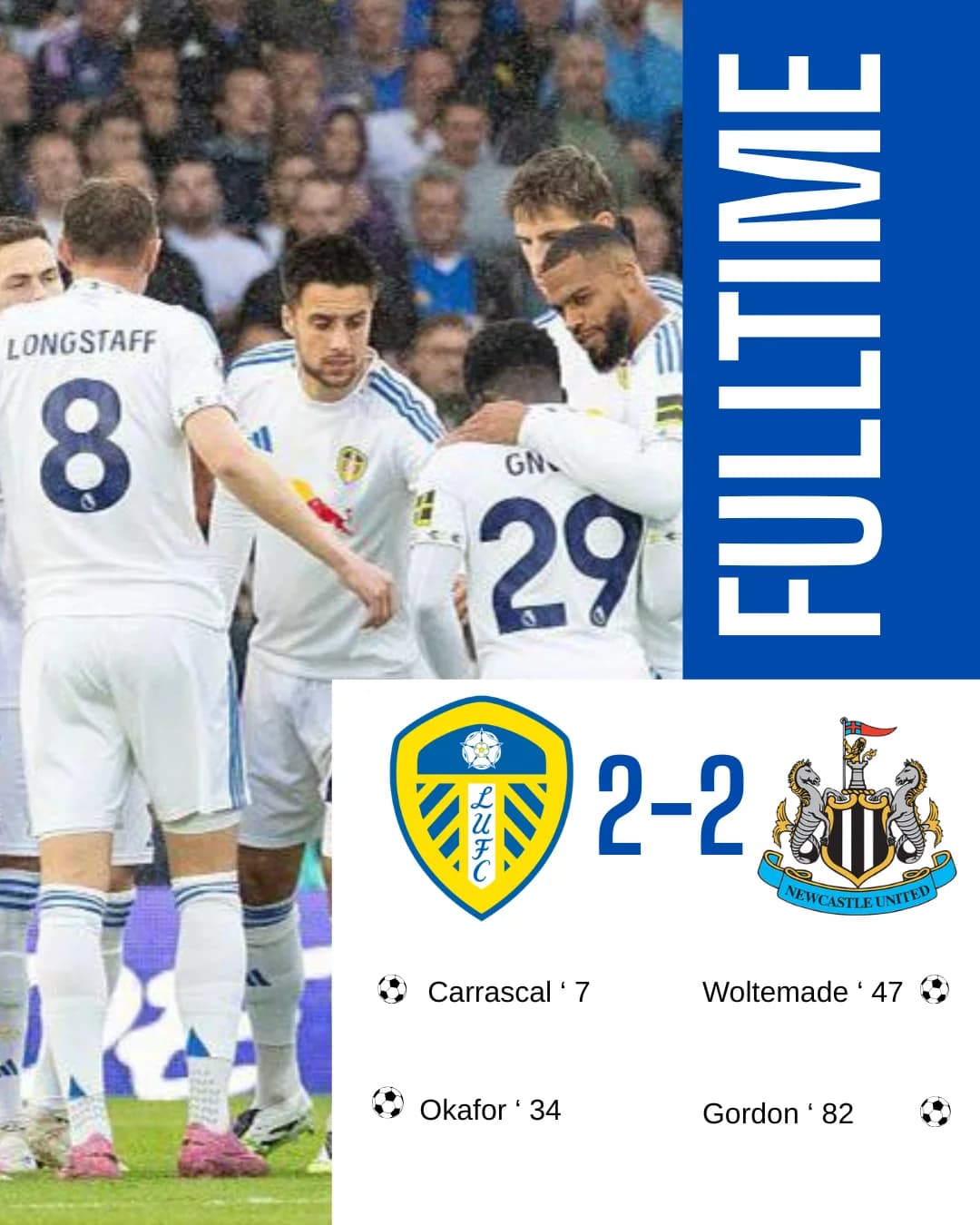 Fulltime in Elland Road.⚪️🔵🟡
