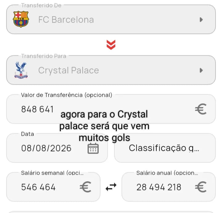 Do Barcelona para o Crystal palace