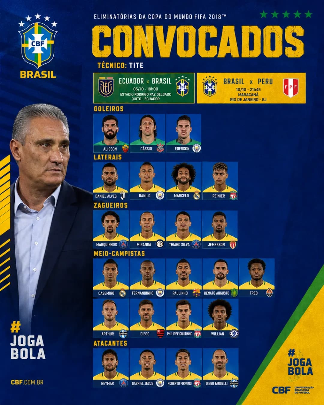 convocado para as eliminatórias da Copa do mundo👆🏻 Ecuador VS Brasil 7/10 Brasil VS Peru 10/10