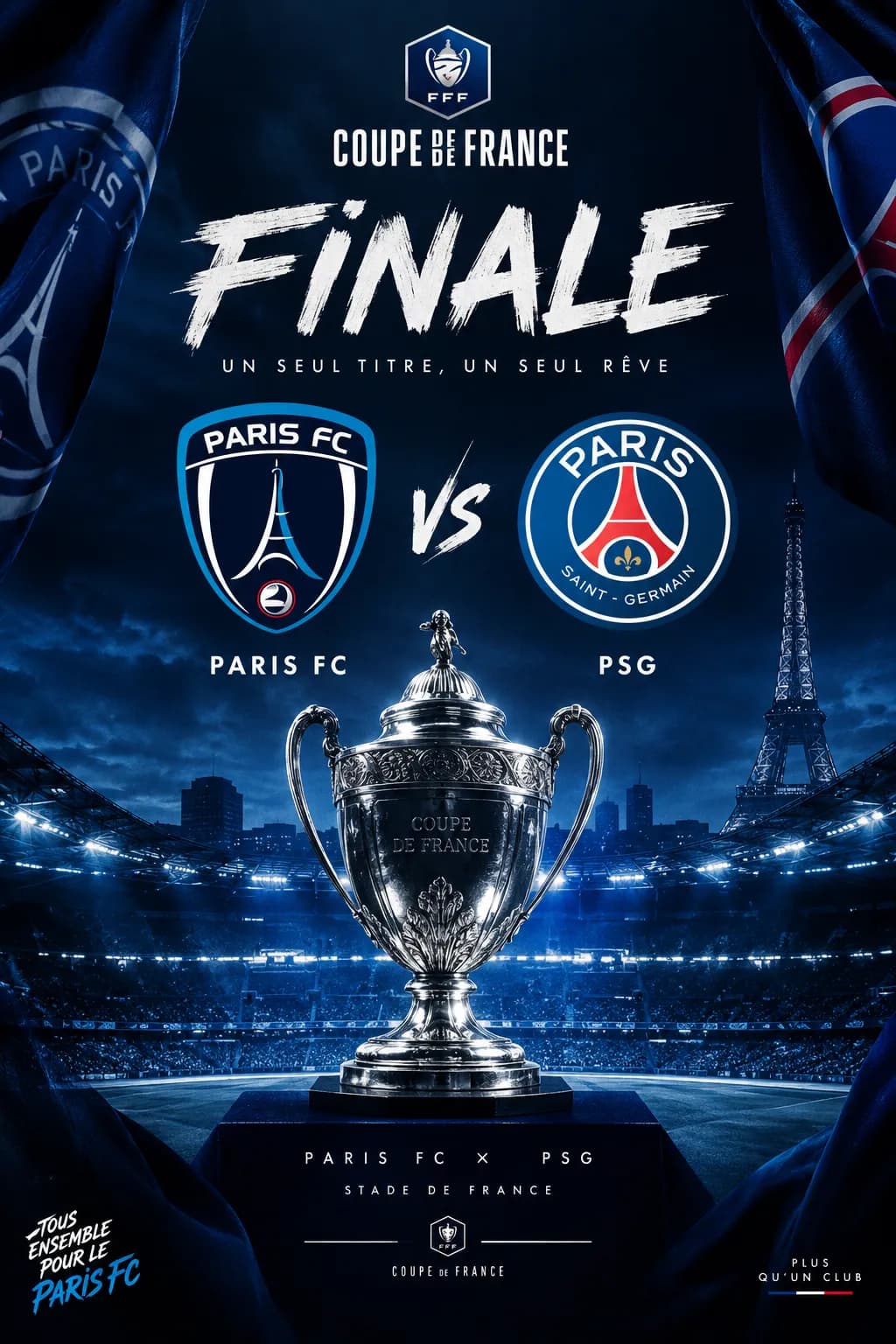 É isso mesmo,teremos o derby parisiense na final da Coupe de France,tem algo melhor que um clássico em uma final? Vamos Paris FC 🔵⚪️