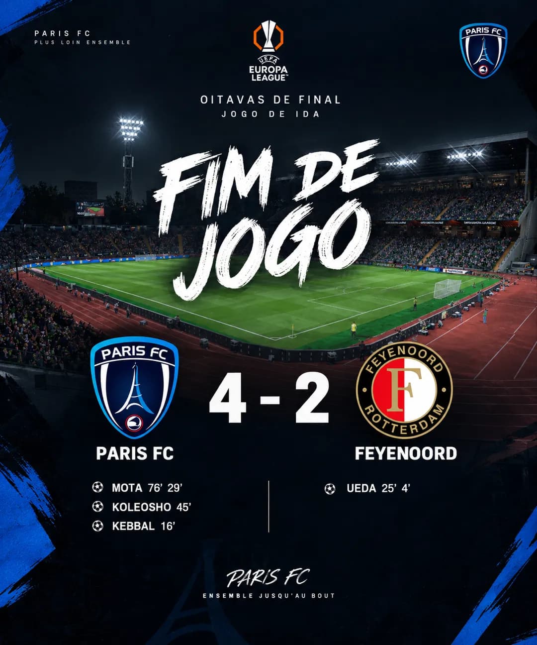 FIMM DE JOGO O jogo de ida termina com vitória do Paris FC 🔵⚪️