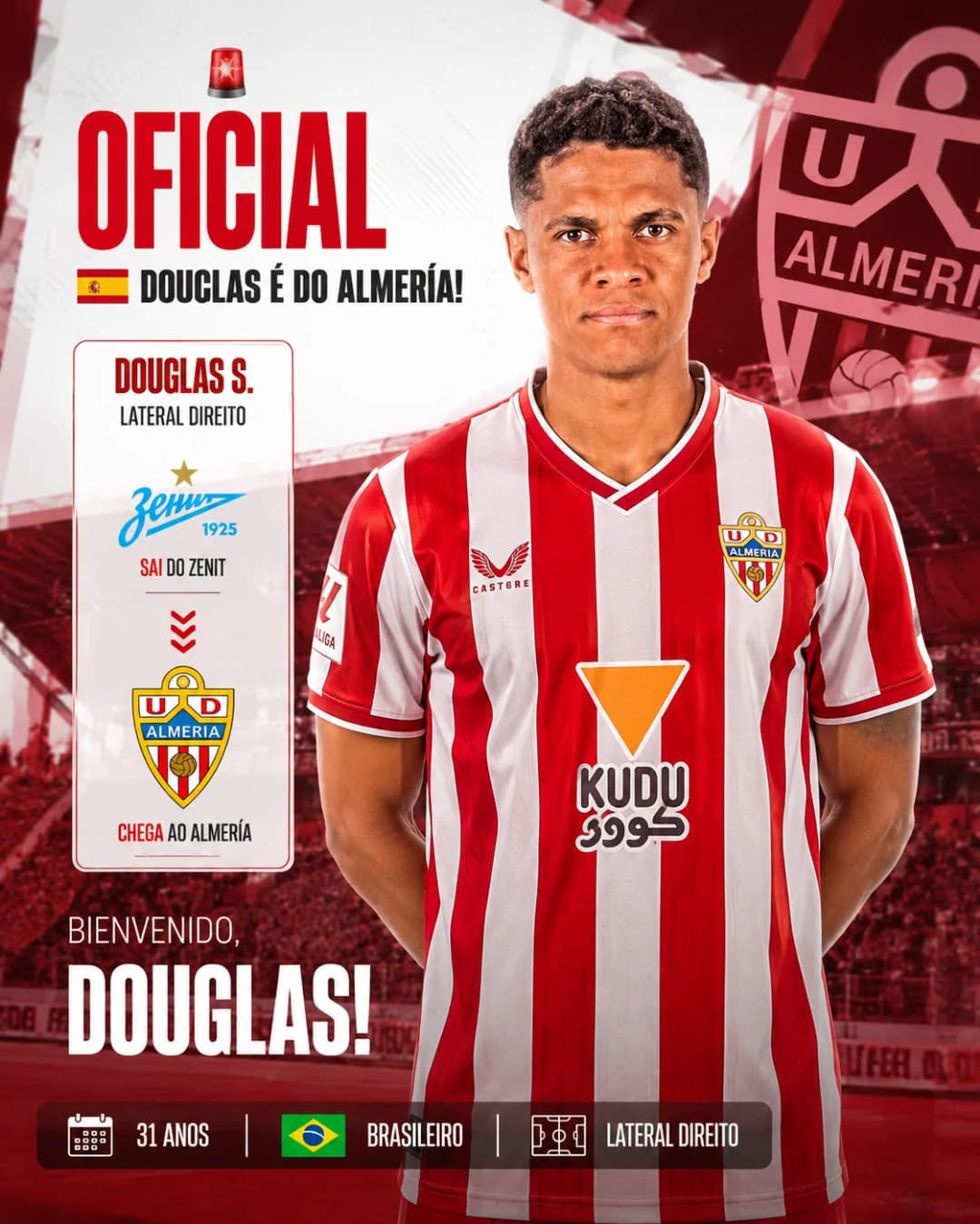 🚨🇪🇸 OFICIAL: DOUGLAS É DO ALMERÍA! O Almería anunciou a contratação do lateral Douglas, que chega à Espanha após deixar o Zenit. 🇷🇺➡…