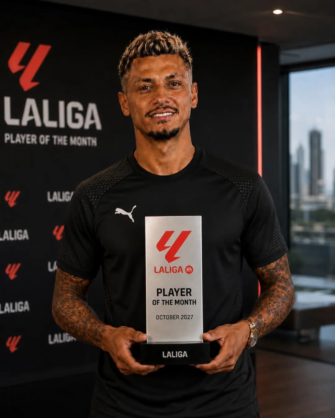 🏆 PLAYER OF THE MONTH — LALIGA! 🏆 Mesmo em uma fase difícil, sigo trabalhando e acreditando. Esse prêmio é prova de que não podemos des…