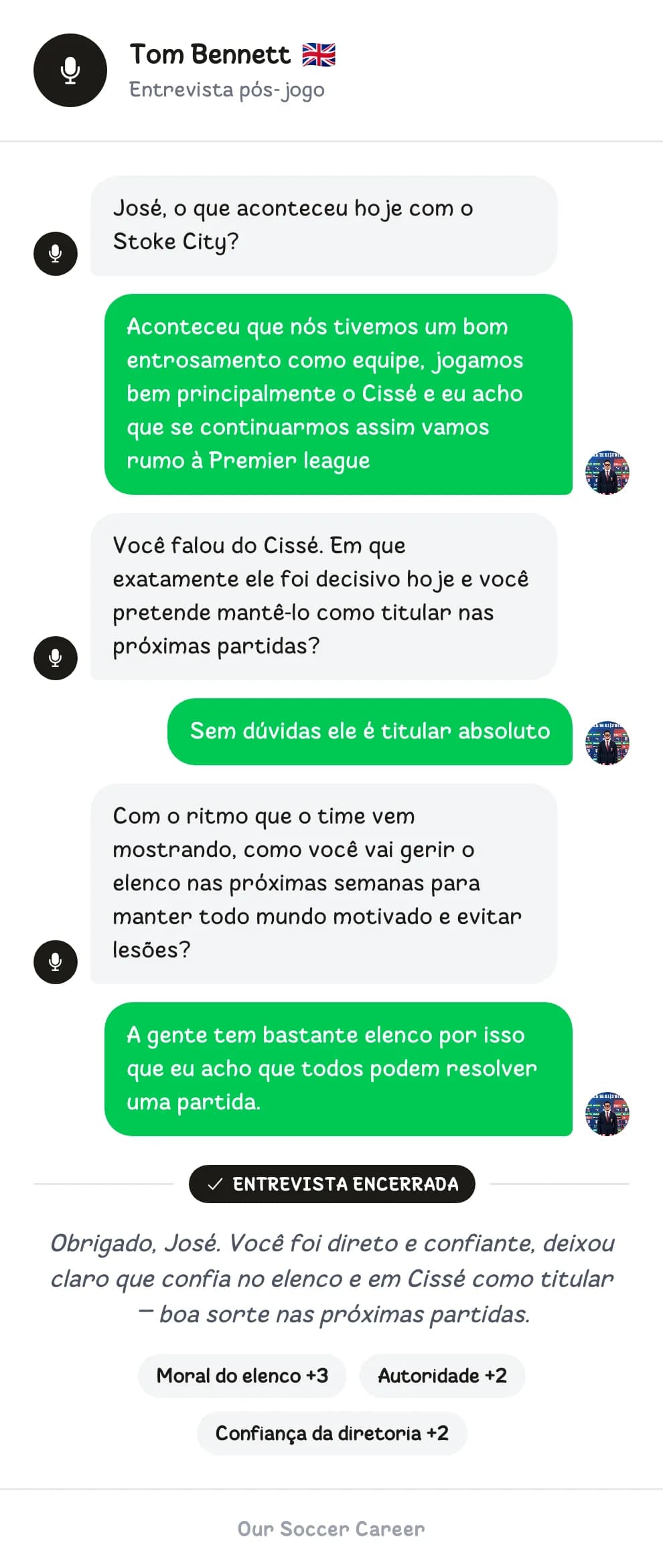 Entrevista pós-jogo, 5 a 2 Stoke