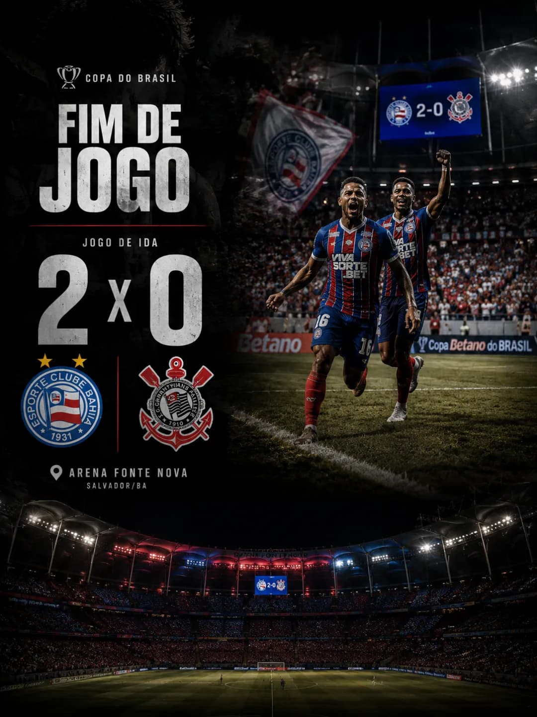 Fim de jogo na Fonte Nova 2x0 Bahia.