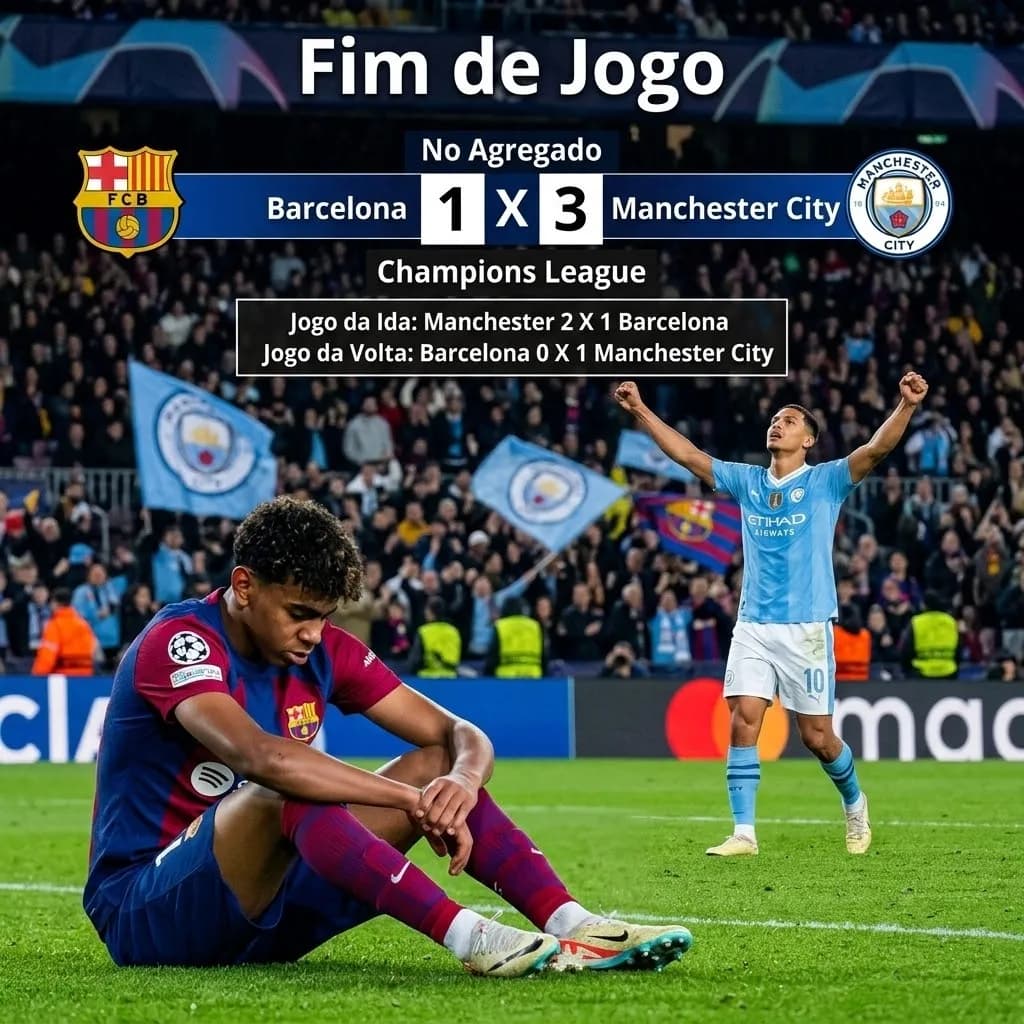 Fim de Jogo Barcelona 0 X 1 Manchester City Na Champions League O Manchester City se classifica pro 3 a 1 contra o Barcelona e vai disput…