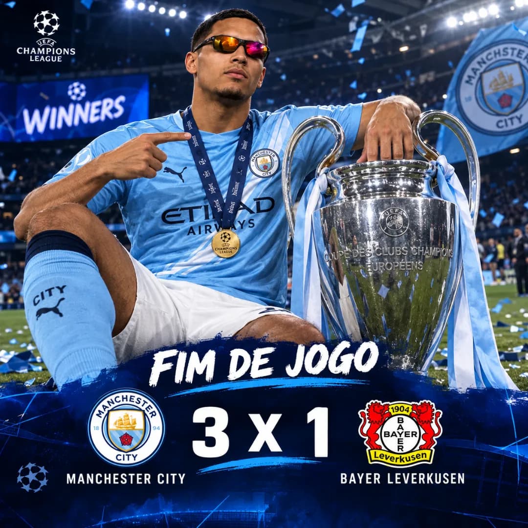 Fim de Jogo Manchester City 3 X 1 Bayer Leverkusen Final da Champions League Manchester City é Campeão da Champions League, Paulo consegu…