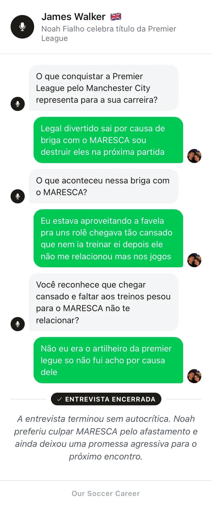 Noah Fialho celebra título da Premier League