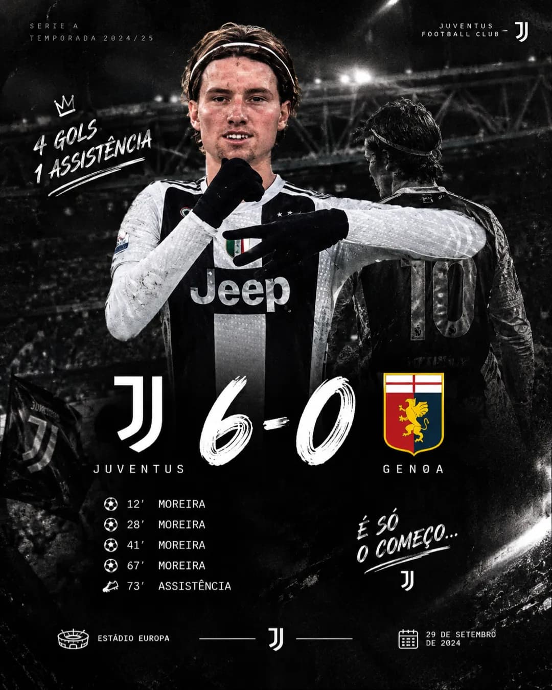 Noite mágica! 🖤🤍⚽️ Juventus 6 x 0 Genoa. Feliz demais por essa atuação: 4 gols e 1 assistência. Seguimos trabalhando, sempre com os pés…