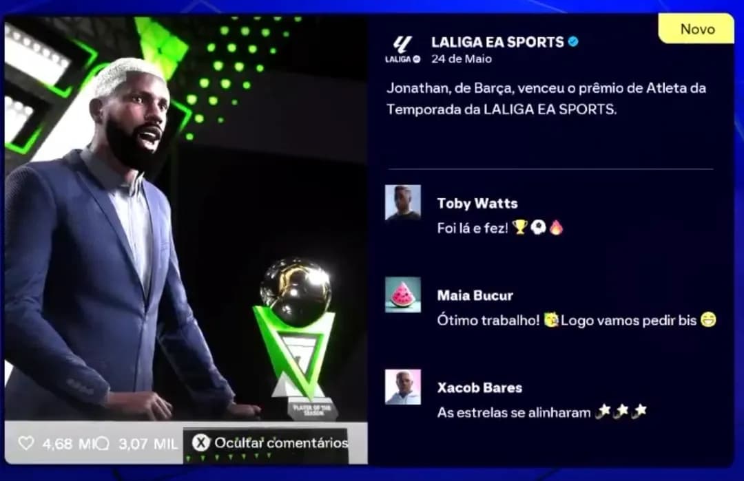 Me chamo Jonathan, sou camisa 9 do Barcelona. Sou de Brasil. Primeiro dia de muitos. Que venha a temporada!