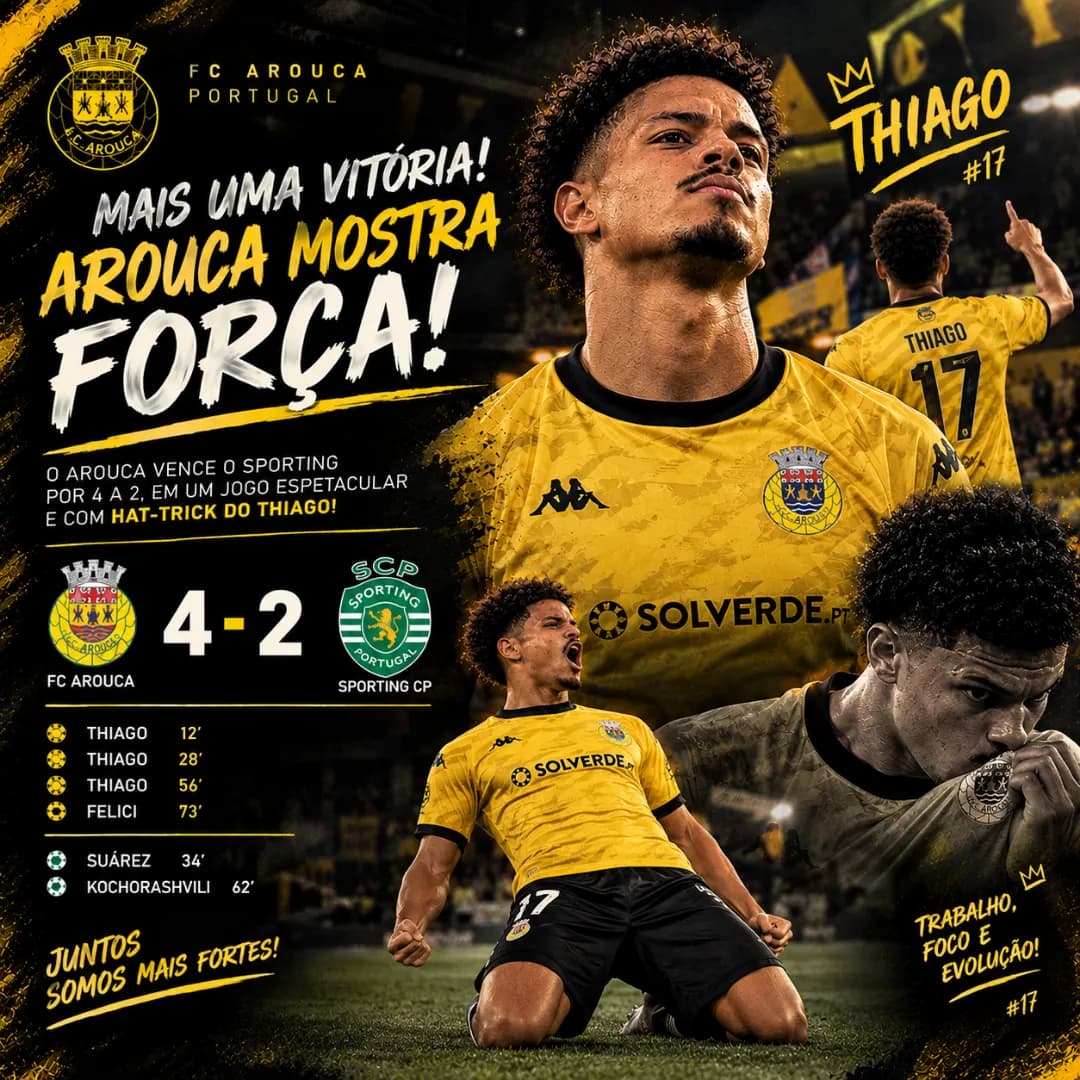 QUE VITÓRIA! 🟡⚫️🔥 4 a 2 contra o Sporting, com direito a hat-trick! ⚽⚽⚽ Noite mágica, mais três gols na conta e seguimos mostrando noss…