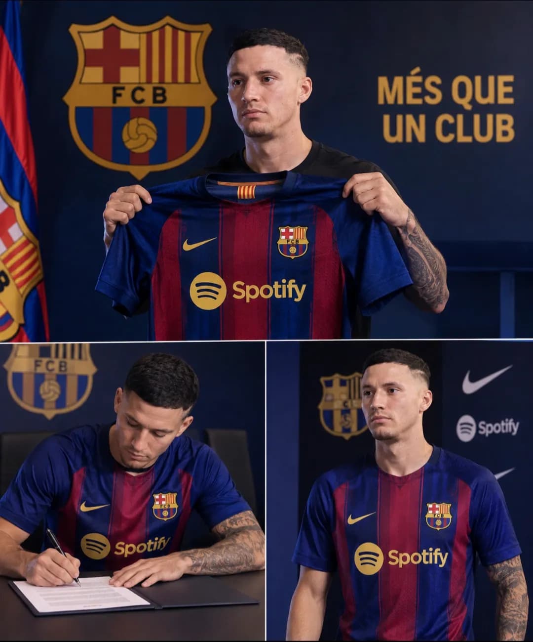 Novo clube. É uma honra está vestindo essa camisa e chego para somar e trazer muitos títulos vamos barçaaa🫡💼 {@}[Nike.com.brasil](6acac…