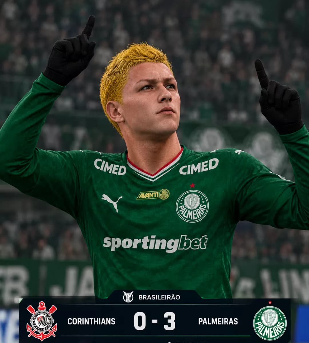 Ganhamos do Corinthians de 3 a 0 no Brasileirão fiz os três espero minha titularidade no Palmeiras!!!