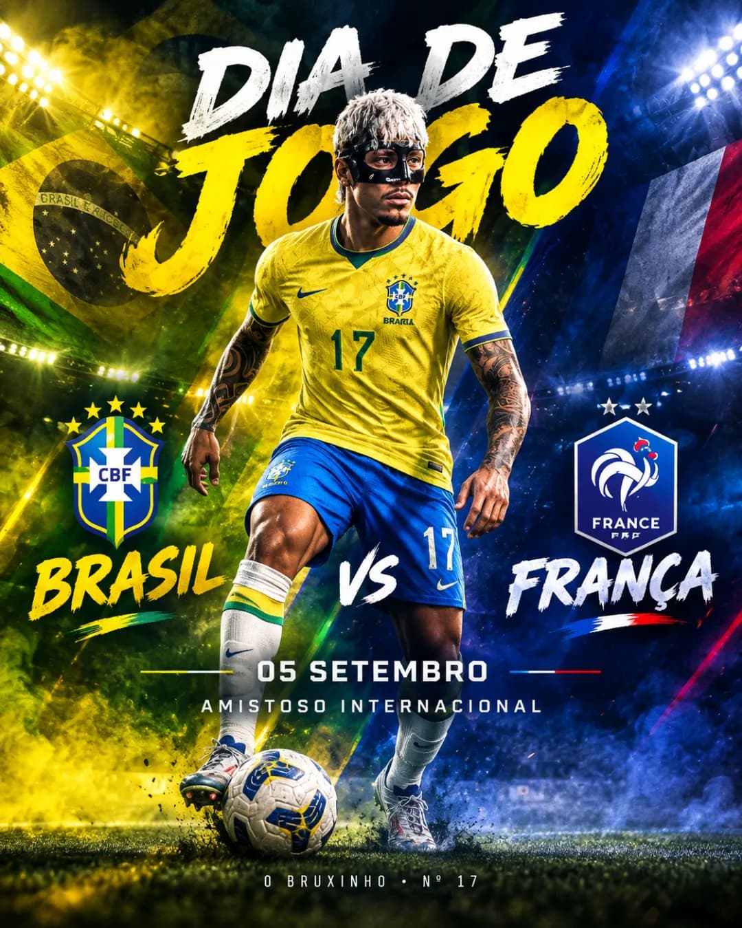 🇧🇷⭐ DIA DE JOGO! BRASIL 🇧🇷 x FRANÇA 🇫🇷 Aos 18 anos, o Bruxinho 17 recebe a oportunidade de representar a Seleção Brasileira! A hora…
