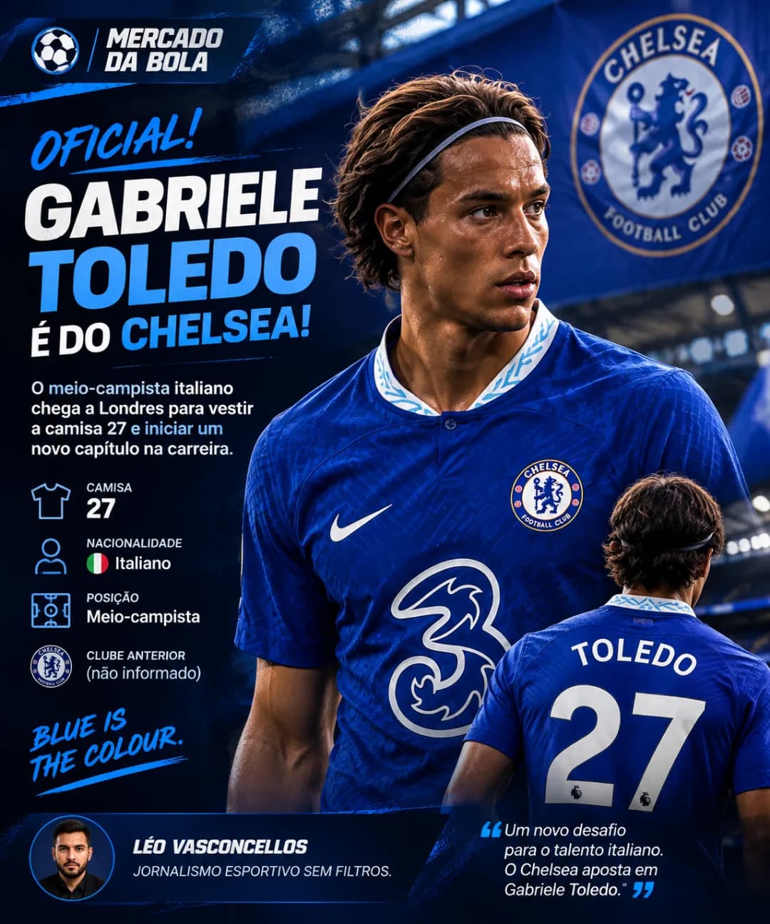 🚨 OFICIAL! 🇮🇹🔵 Gabriele Toledo é o novo reforço do Chelsea! O meio-campista italiano chega a Londres para vestir a camisa 27 e inicia…