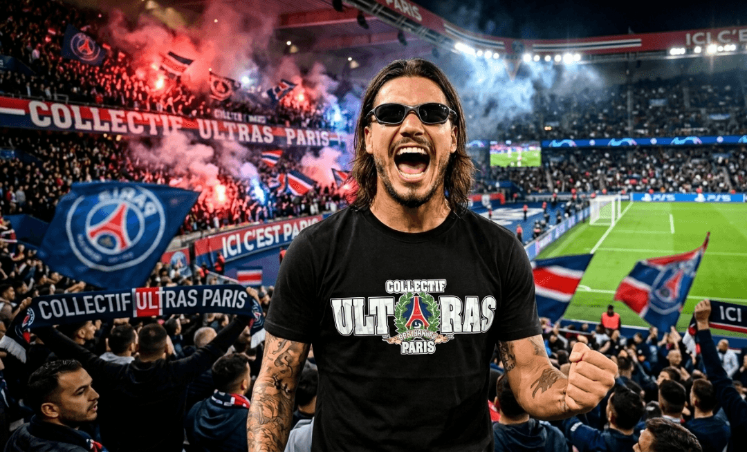 Suspenso em campo, mas titular na paixão! 🔥 Gabriel Godoi viveu a atmosfera do Parque dos Príncipes com os Ultras da Collectif Ultras Pa…