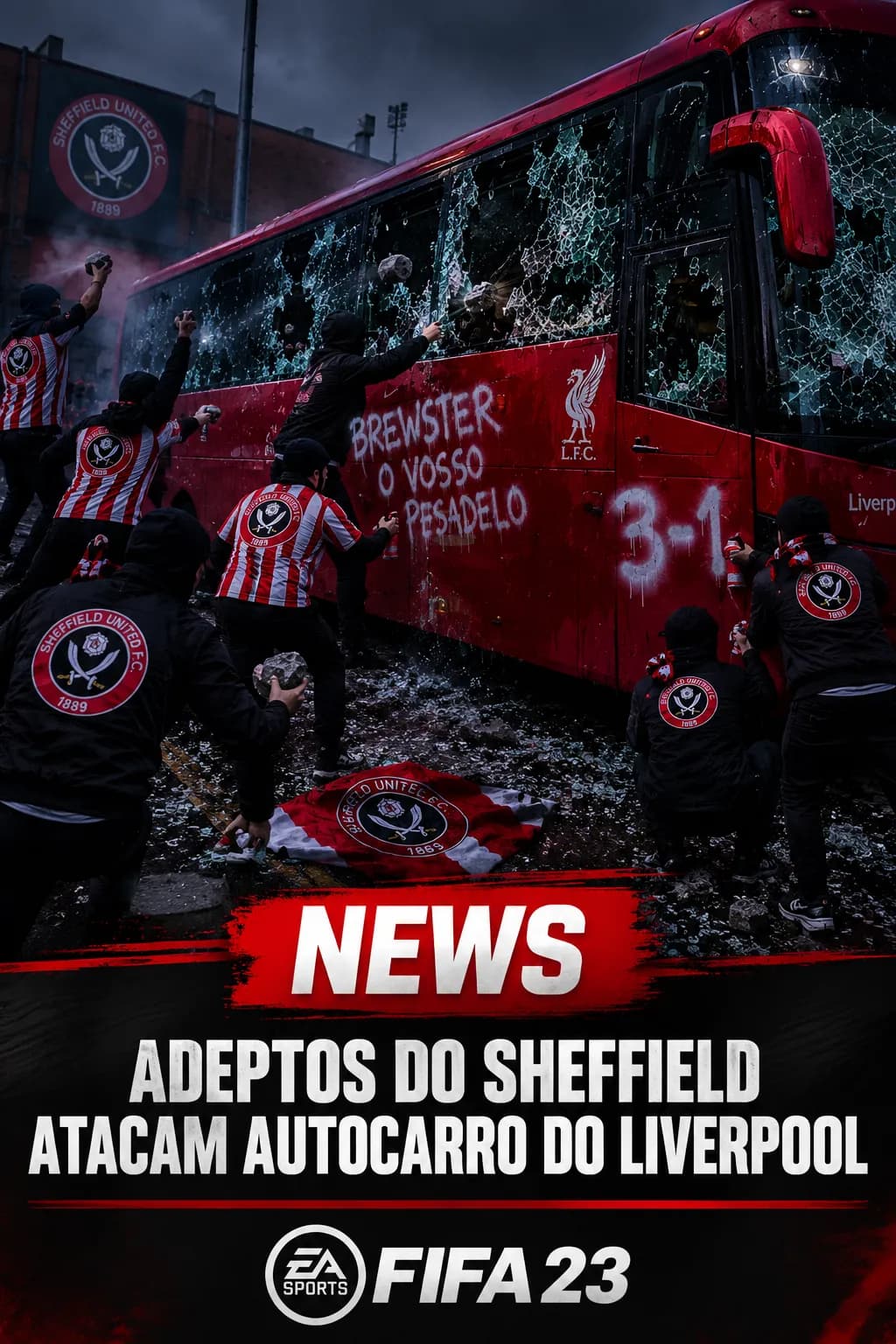 As notícias de hoje afirmam que os adeptos vandalizaram uma das coisas mais importantes dos jogos do Liverpool o autocarro 😤