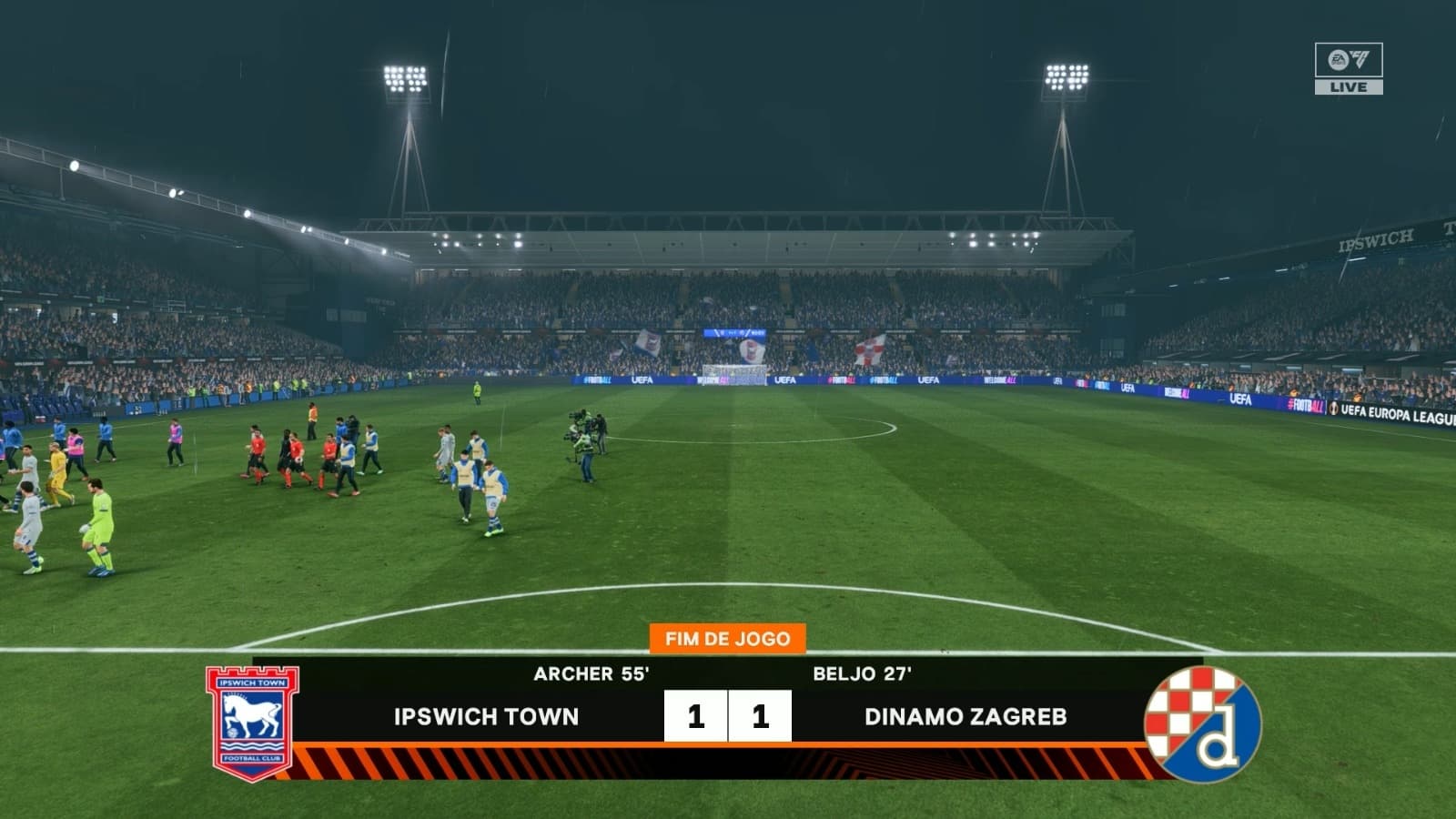 FIM DE JOGO! 1x1. Ipswich e Dinamo dividem os pontos em um duelo equilibrado. O resultado mantém as duas equipes na briga por uma vaga no…