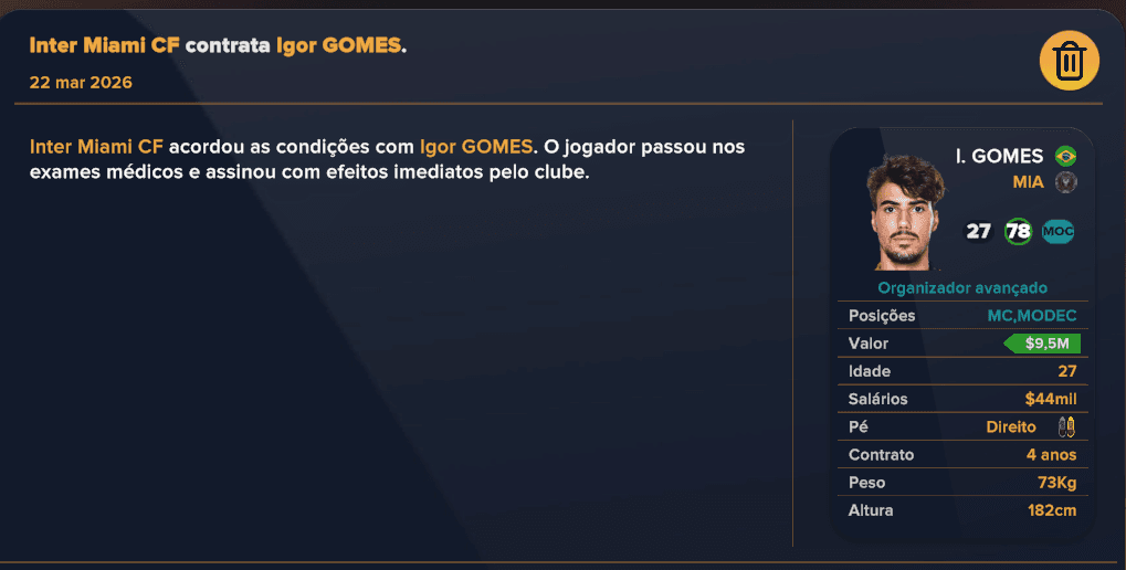 Adeus Igor Gomes 👋 O meia foi vendido ao Inter Miami