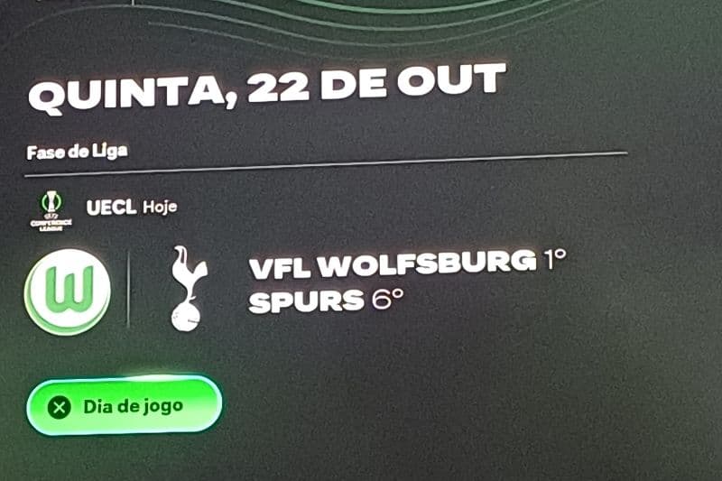 Finalmente hj 22/10/2026 já saí da lessao agr finalmente vou jogar meu primeiro jogo sem ser em amigavel pelo totenham, (só apartir dos 8…