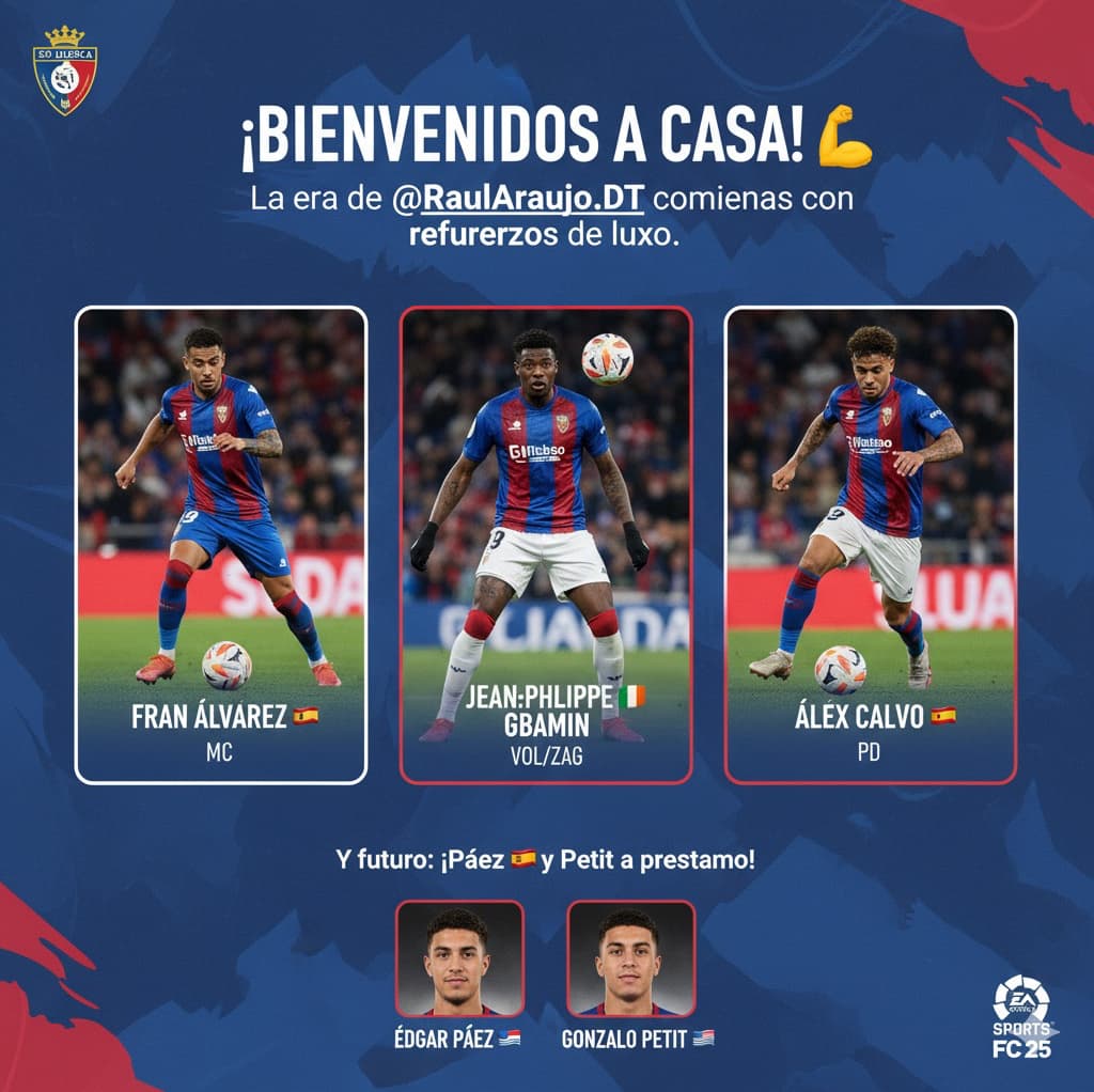 "¡BIENVENIDOS A CASA! 🏠🔵🔴 🇪🇸 Fran Álvarez (MC) - O novo motor do meio-campo! 🇨🇮 Jean-Philippe Gbamin (VOL/ZAG) - 🇪🇸 Álex Calvo (…