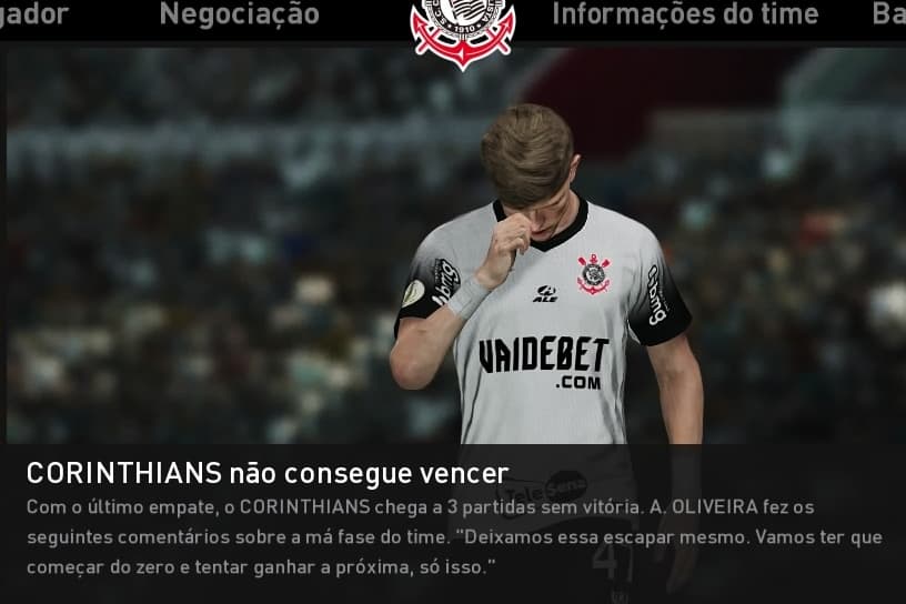 Não sei o que está acontecendo com o Corinthians, não estamos conseguindo progredir as jogadas. Infelizmente não sei se minha próxima tem…