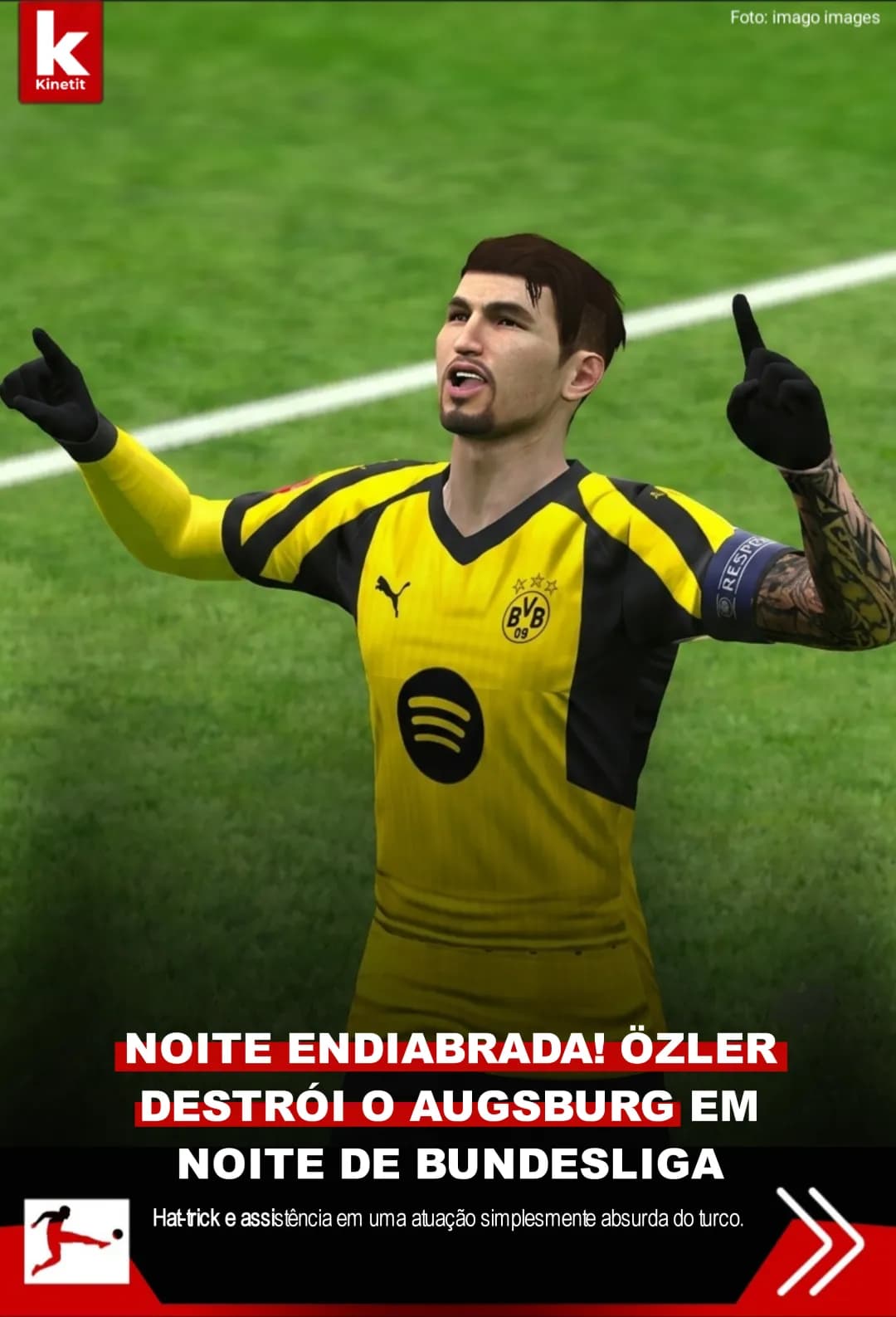 Arda Özler comandou o Dortmund na goleada por 4 a 0 sobre o Augsburg: 3 gols e 1 assistência! Ele foi eleito o melhor em campo com nota 9…