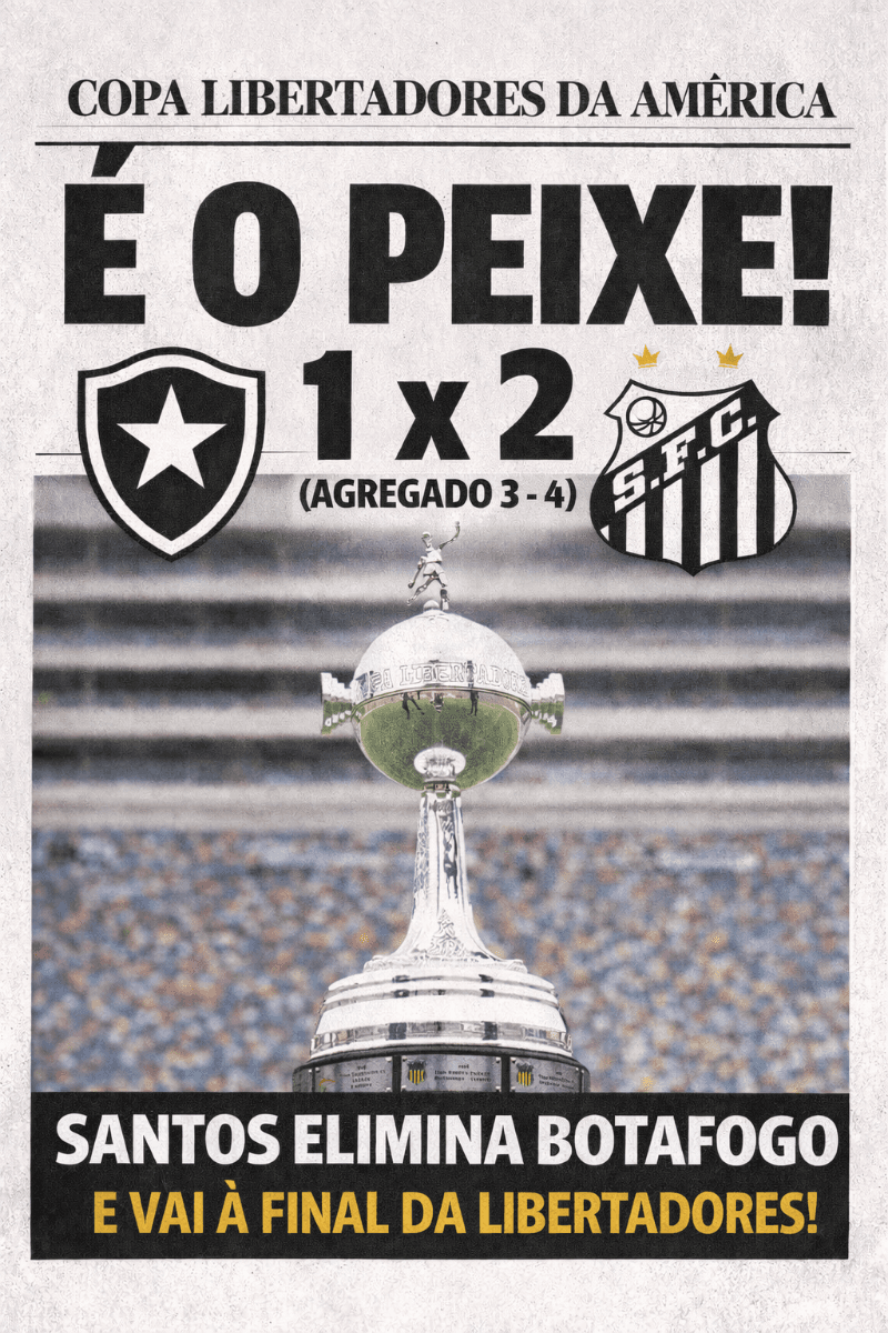 Santos vence o Botafogo por 2 a 1, confirma o agregado de 4 a 3 e está na final da Copa Libertadores da América. Campanha sólida, decisão…