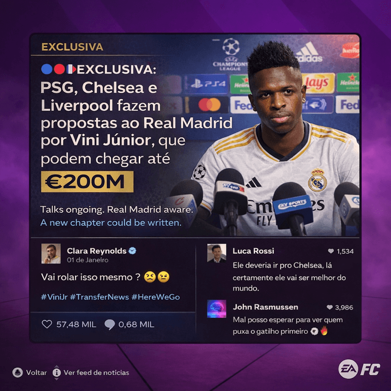 🚨 EXCLUSIVO: PSG, Chelsea e Liverpool preparam propostas que podem chegar aos 🤑💰 €200M por Vini Jr. O jogador deu carta branca ao empr…