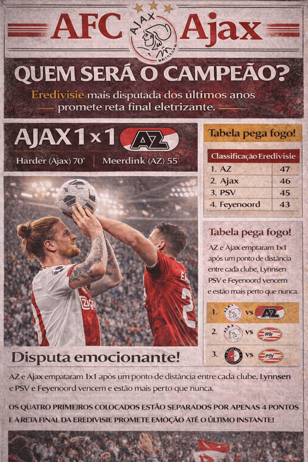 Partida tensa, tabela acirrada, em quem vocês apostam? Tri-campeonato do PSV ou algum dos concorrentes irão quebrar essa sequência?