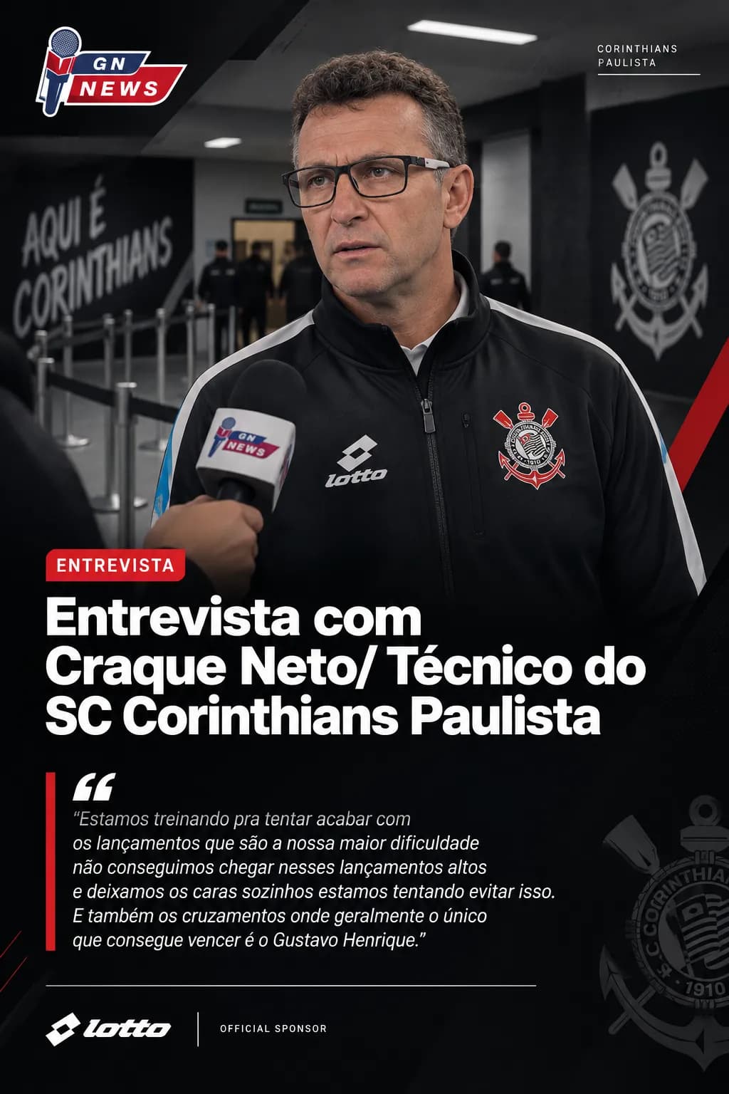 Entrevista com Craque Neto! Em relação há algumas situações técnicas e tácticas envolvendo a equipe Corintiana, Craque Neto diz estas pal…