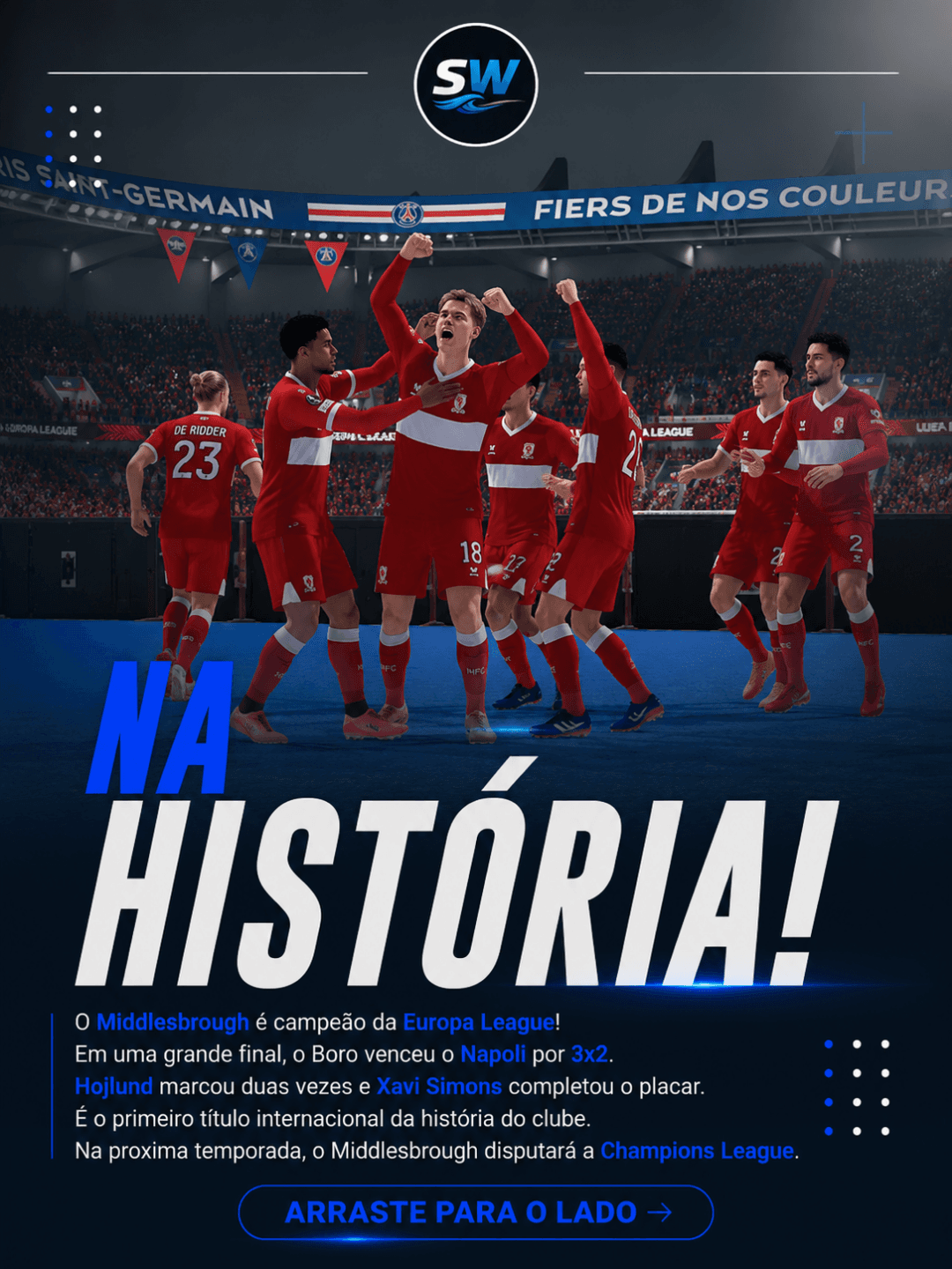O Middlesbrough escreveu seu nome na história! Em uma final eletrizante, o clube venceu o Napoli por 3x2 e conquistou a Europa League pel…