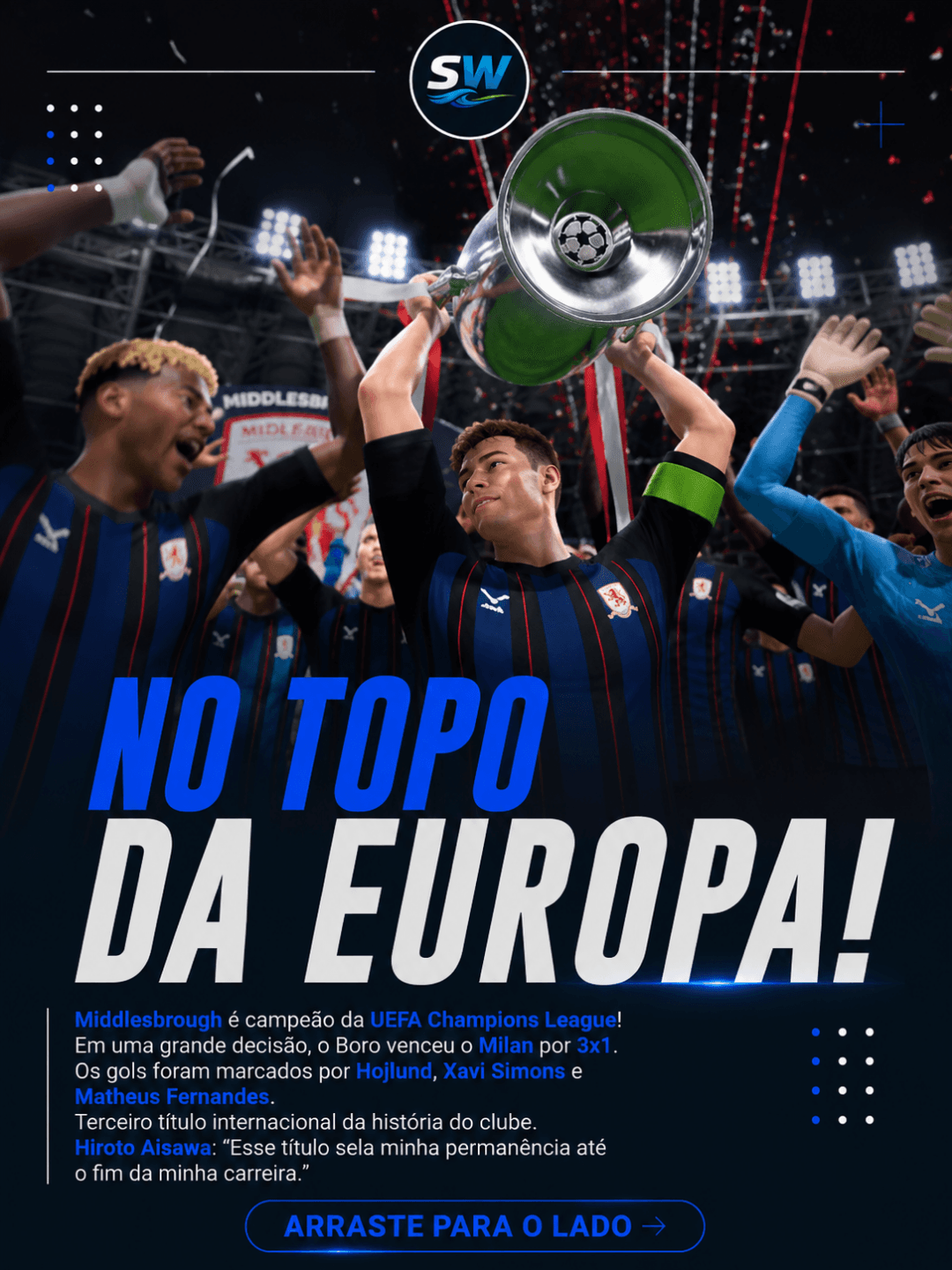 NO TOPO DA EUROPA! O Middlesbrough venceu o Milan por 3x1 e conquistou a UEFA Champions League! Hojlund, Xavi Simons e Matheus Fernandes …