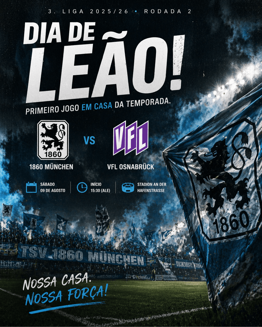 Após o empate na estreia, o 1860 faz seu primeiro jogo em casa buscando afirmação. A equipe precisa transformar posse em chances reais. A…
