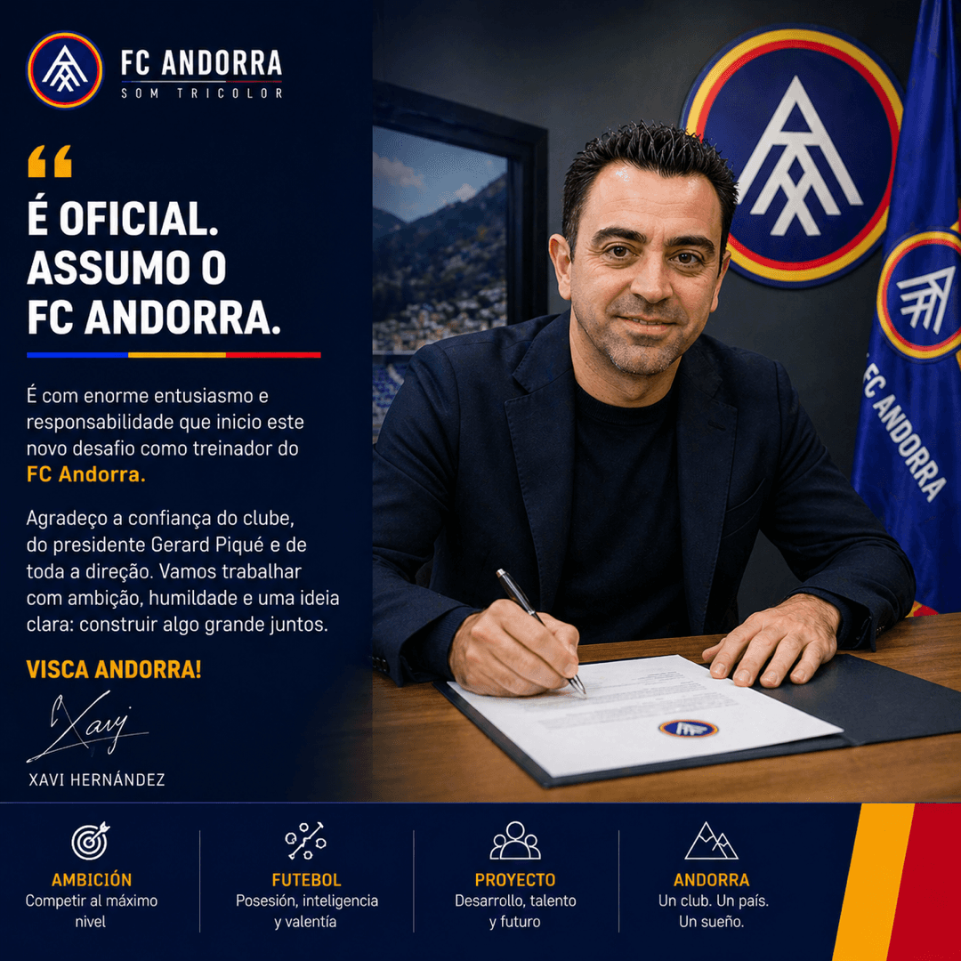 Novo capítulo. Mesma paixão pelo futebol. Assumo o desafio de liderar o FC Andorra com ambição, responsabilidade e uma ideia muito clara …