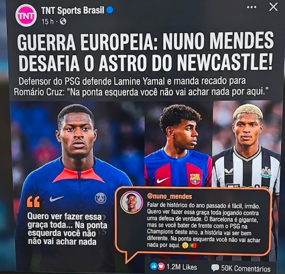 Me considero um grande jogador, que tem bastante caminho pela frente. Mas esse "yamal" quer midia. Na champions ganhei do Barcelona de 2 …